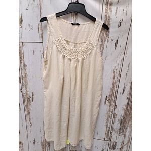 Silmar Women's Cream Scoop-Neck Sleeveless Dress With Lace Design XXL